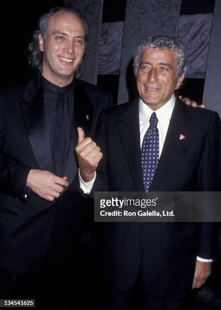 Tony Bennett and son Danny Bennett attend MusiCares Benefit Gala Honoring Tony Bennett on February 27, 1995 at the Universal Hilton Hotel in...