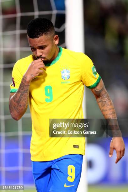 Gabriel Jesus of Brazil gestures during a match between Venezuela and Brazil as part of South American Qualifiers for Qatar 2022 at Estadio Olímpico...