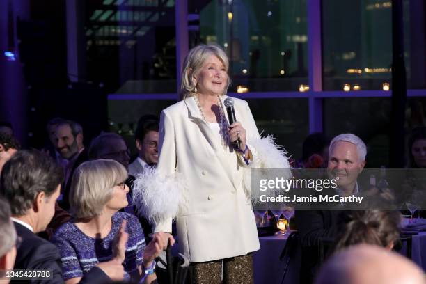 Martha Stewart speaks at the 2021 Hudson River Park Gala at Pier Sixty at Chelsea Piers on October 07, 2021 in New York City.