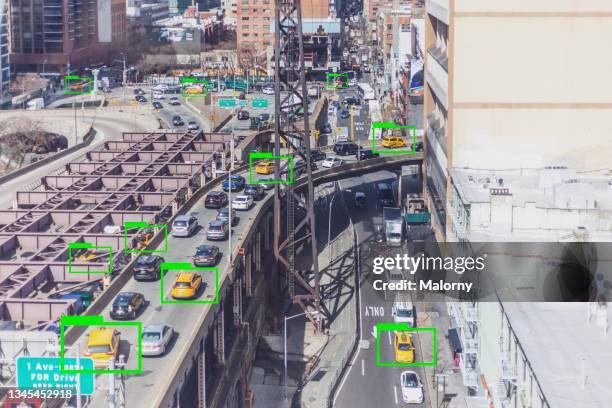 self-driving car. autonomous drive technology or surveillance concept - surveillance monitor stock pictures, royalty-free photos & images