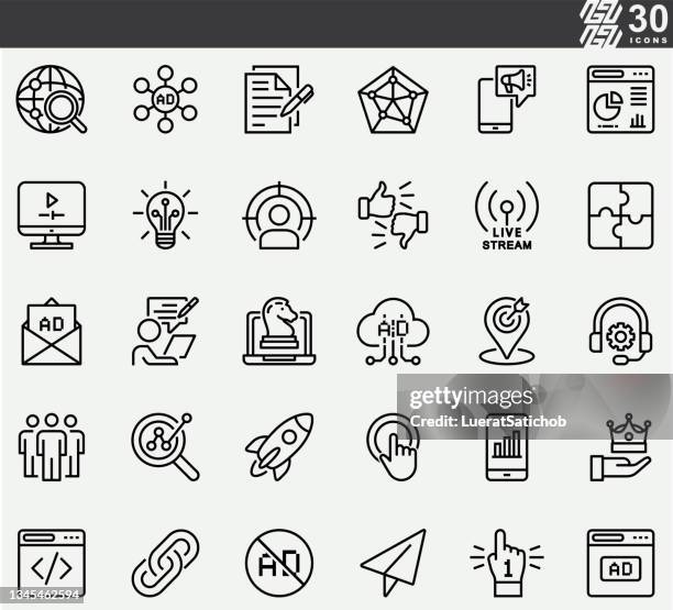 digital marketing , business line icons - branded content stock illustrations