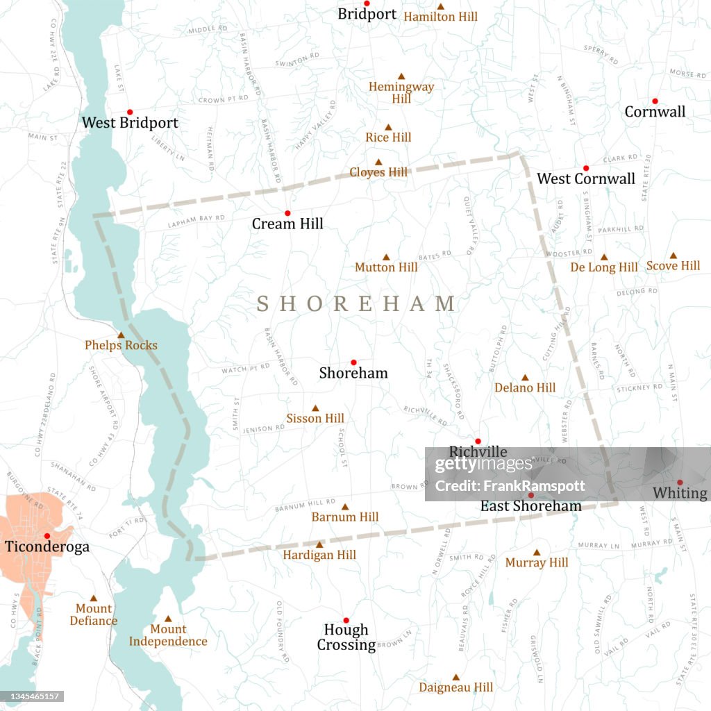 VT Addison Shoreham Vector Road Map