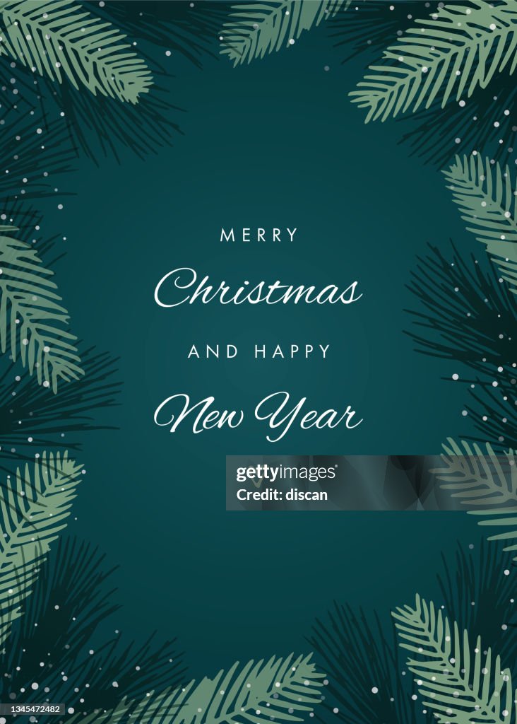Christmas Holiday Card with Evergreen Silhouettes.