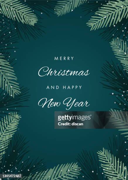 christmas holiday card with evergreen silhouettes. - christmas vacations stock illustrations