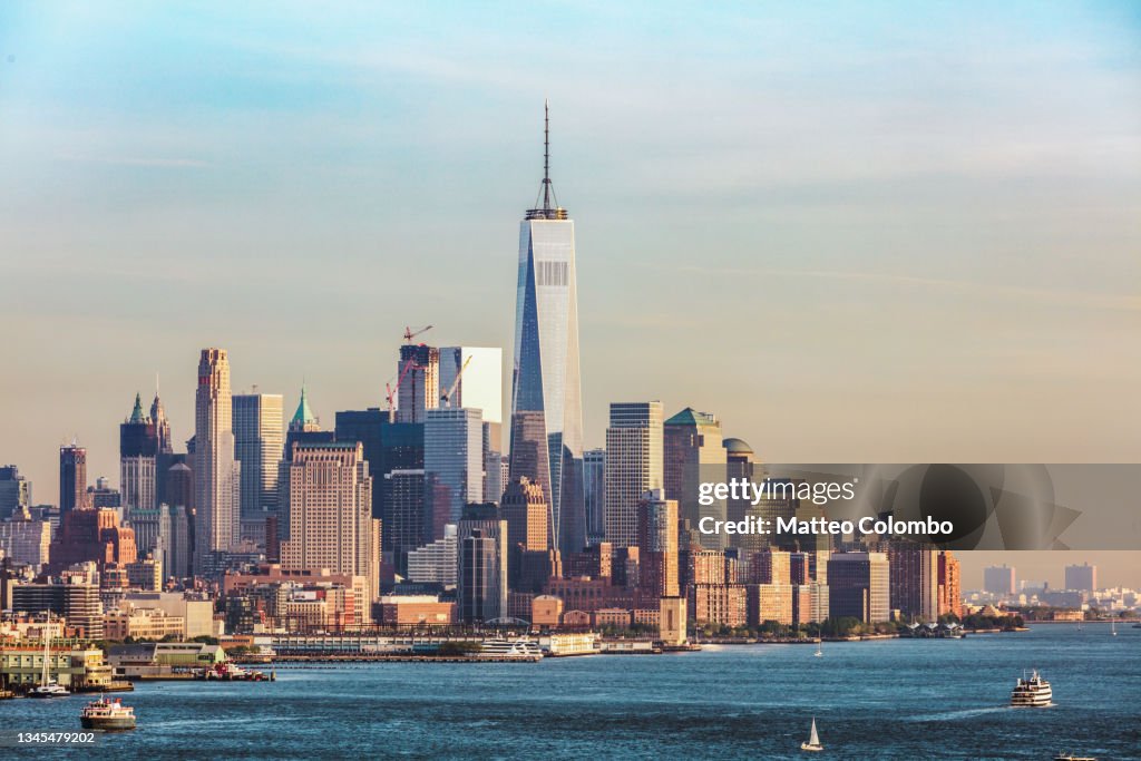 Manhattan skyline from New Jersey at sunset, New York