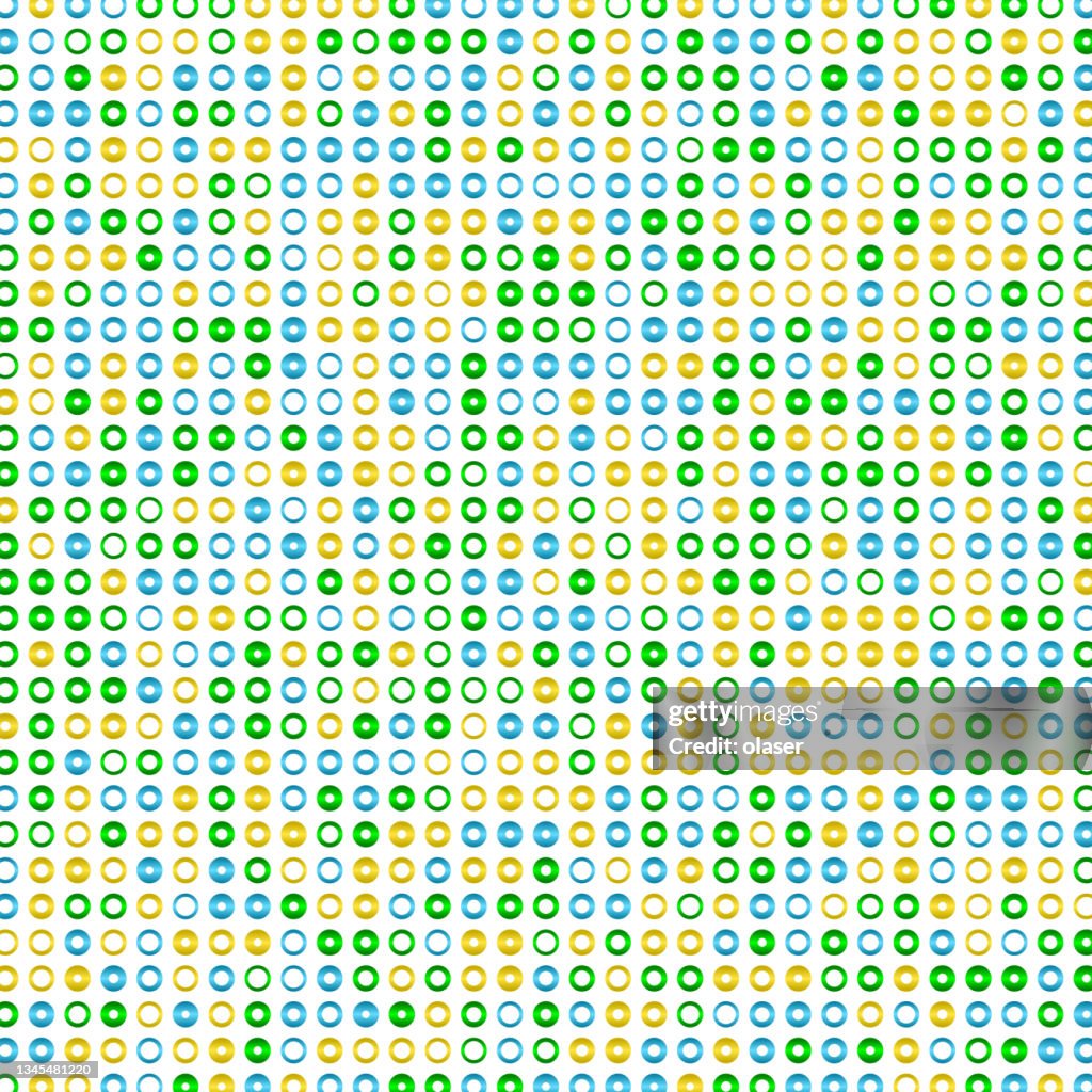 Metallic chips, green, gold, turquoise, in matrix pattern, hole size depends on horizontal position