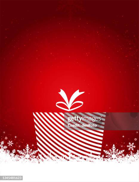 glittery christmas vector red backgrounds with a white coloured gift box or a present over bright vibrant maroon vertical backdrop with white snow at the bottom, snowflakes at the top and glittery shiny dots all over - top knot 幅插畫檔、美工圖案、卡通及圖標