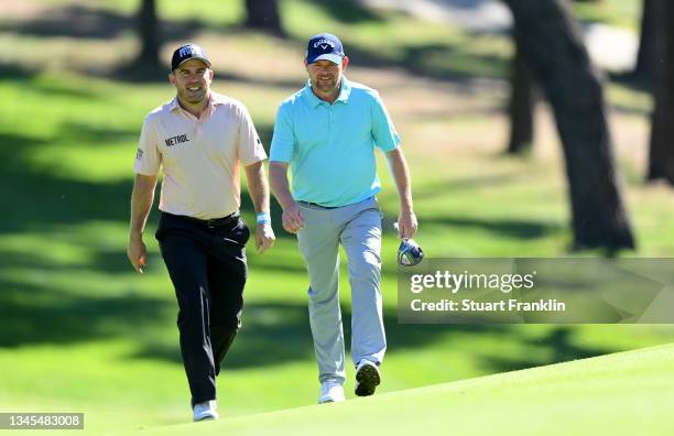 Richie Ramsay of Scotland and David Drysdale of Scotland on the 16th hole during the second round of The Open de Espana at Club de Campo Villa de...