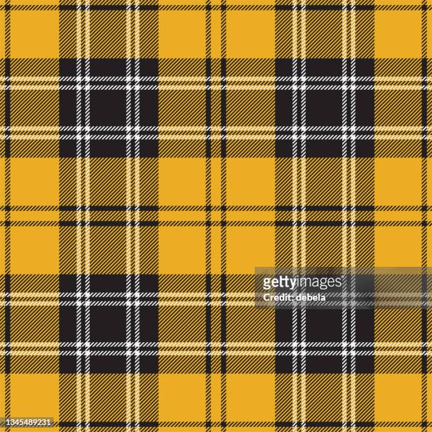 gelb und schwarz schottischer tartan plaid muster stoffmuster - schottenkaro stock-grafiken, -clipart, -cartoons und -symbole