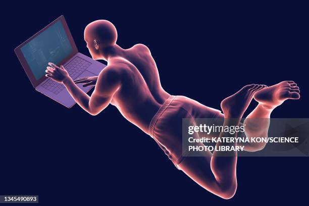 bad posture whilst using laptop, illustration - using laptop back stock illustrations