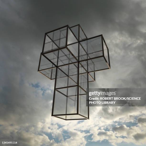 unfolded tesseract, illustration - hyperspace stock illustrations