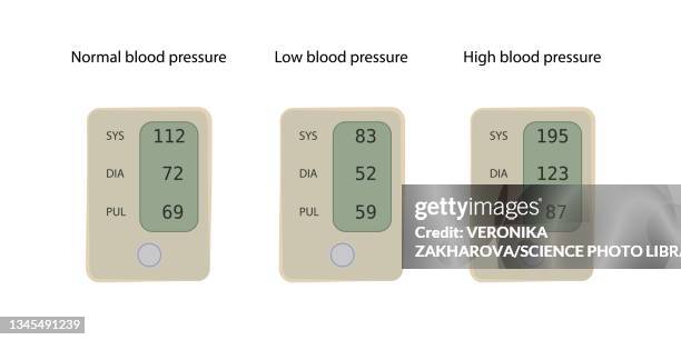 stockillustraties, clipart, cartoons en iconen met normal, low and high blood pressures, illustration - high blood pressure