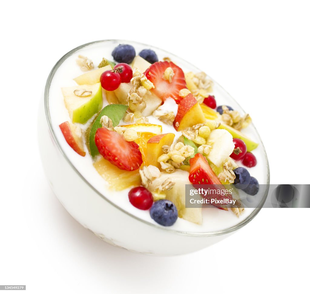 Healthy breakfast - Yogurt with fresh fruits and muesli