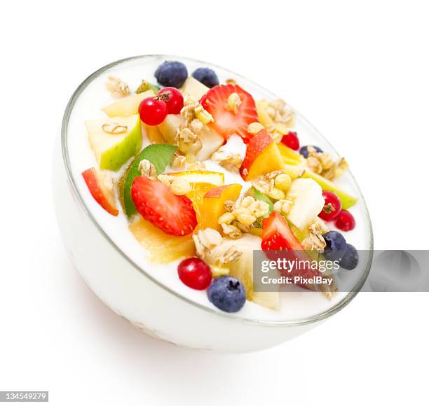 Healthy Breakfast Yogurt With Fresh Fruits And Muesli High-Res Stock Photo