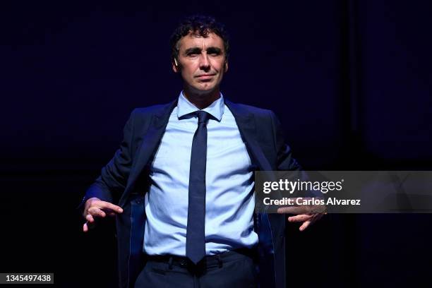 Actor Canco Rodriguez poses on stage during the 'Privacidad' theater play at the Marquina Theater on October 08, 2021 in Madrid, Spain.