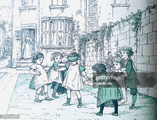girls playing blind cow - blindfold stock illustrations