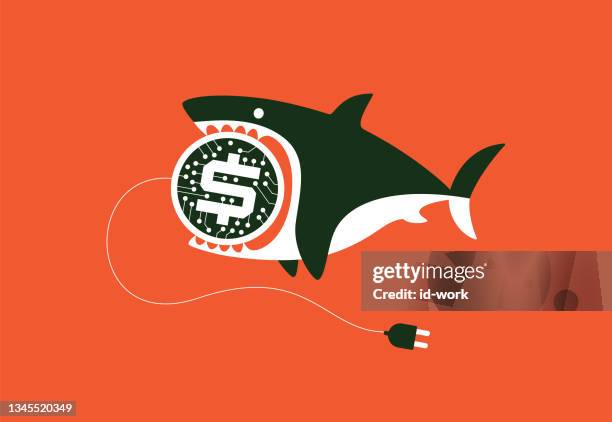 shark biting electronic coin symbol - chewing stock illustrations