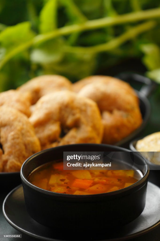 Medu Vada, a popular South Indian food Medu vadai with sambar