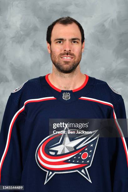 Jean-Francois Berube of the Columbus Blue Jackets poses for his official headshot for the 2021-2022 season on September 22, 2021 at Nationwide Arena...