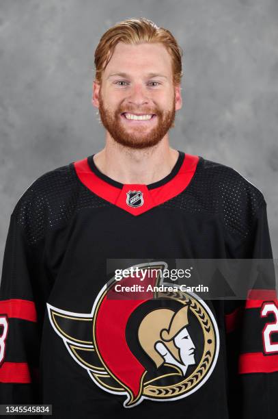 Connor Brown of the Ottawa Senators poses for his official headshot for the 2021-2022 season on September 22, 2021 at Canadian Tire Centre in Ottawa,...