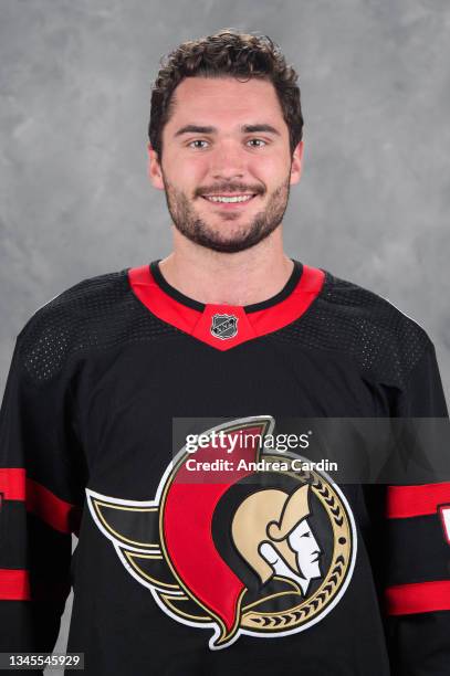 Matthew Wedman of the Ottawa Senators poses for his official headshot for the 2021-2022 season on September 22, 2021 at Canadian Tire Centre in...