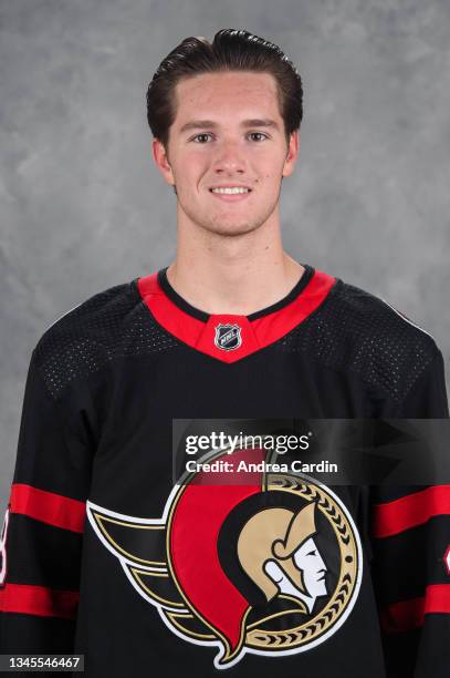 Chandler Romeo of the Ottawa Senators poses for his official headshot for the 2021-2022 season on September 22, 2021 at Canadian Tire Centre in...