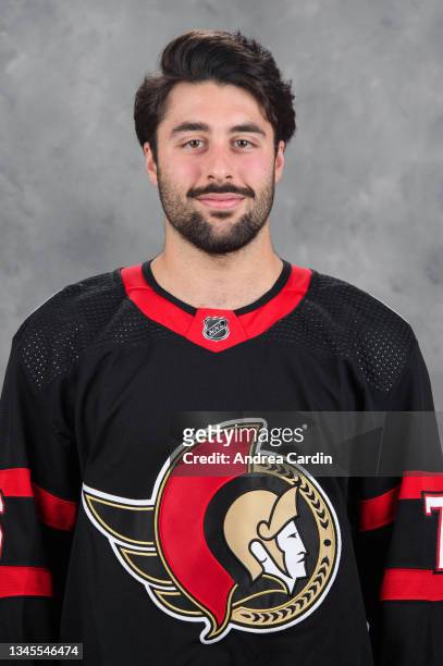 Jonathan Aspirot of the Ottawa Senators poses for his official headshot for the 2021-2022 season on September 22, 2021 at Canadian Tire Centre in...
