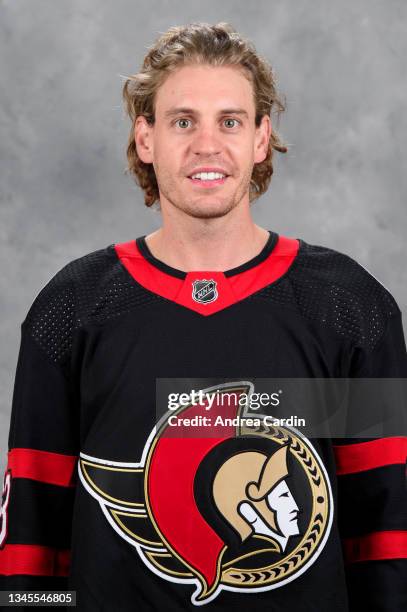 Tyler Ennis of the Ottawa Senators poses for his official headshot for the 2021-2022 season on September 22, 2021 at Canadian Tire Centre in Ottawa,...