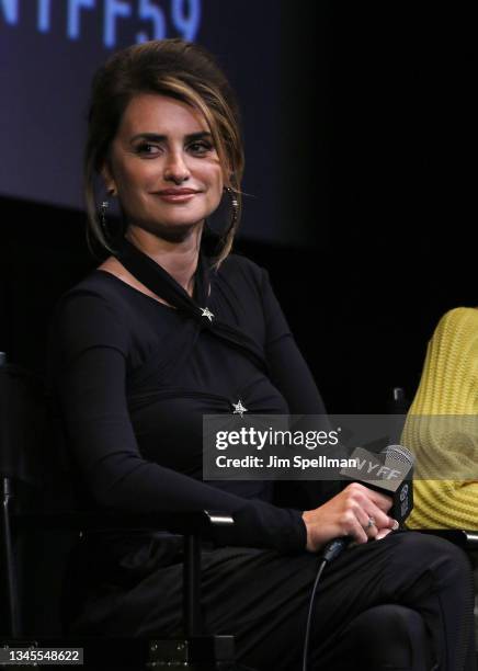 Actress Penelope Cruz attends the "Parallel Mothers" press conference during the 59th New York Film Festival at The Film Society of Lincoln Center,...