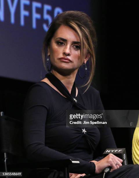 Actress Penelope Cruz attends the "Parallel Mothers" press conference during the 59th New York Film Festival at The Film Society of Lincoln Center,...