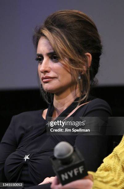 Actress Penelope Cruz attends the "Parallel Mothers" press conference during the 59th New York Film Festival at The Film Society of Lincoln Center,...