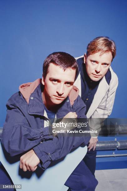 Johnny Marr and Bernard Sumner of British dance music duo Electronic, circa 1990.