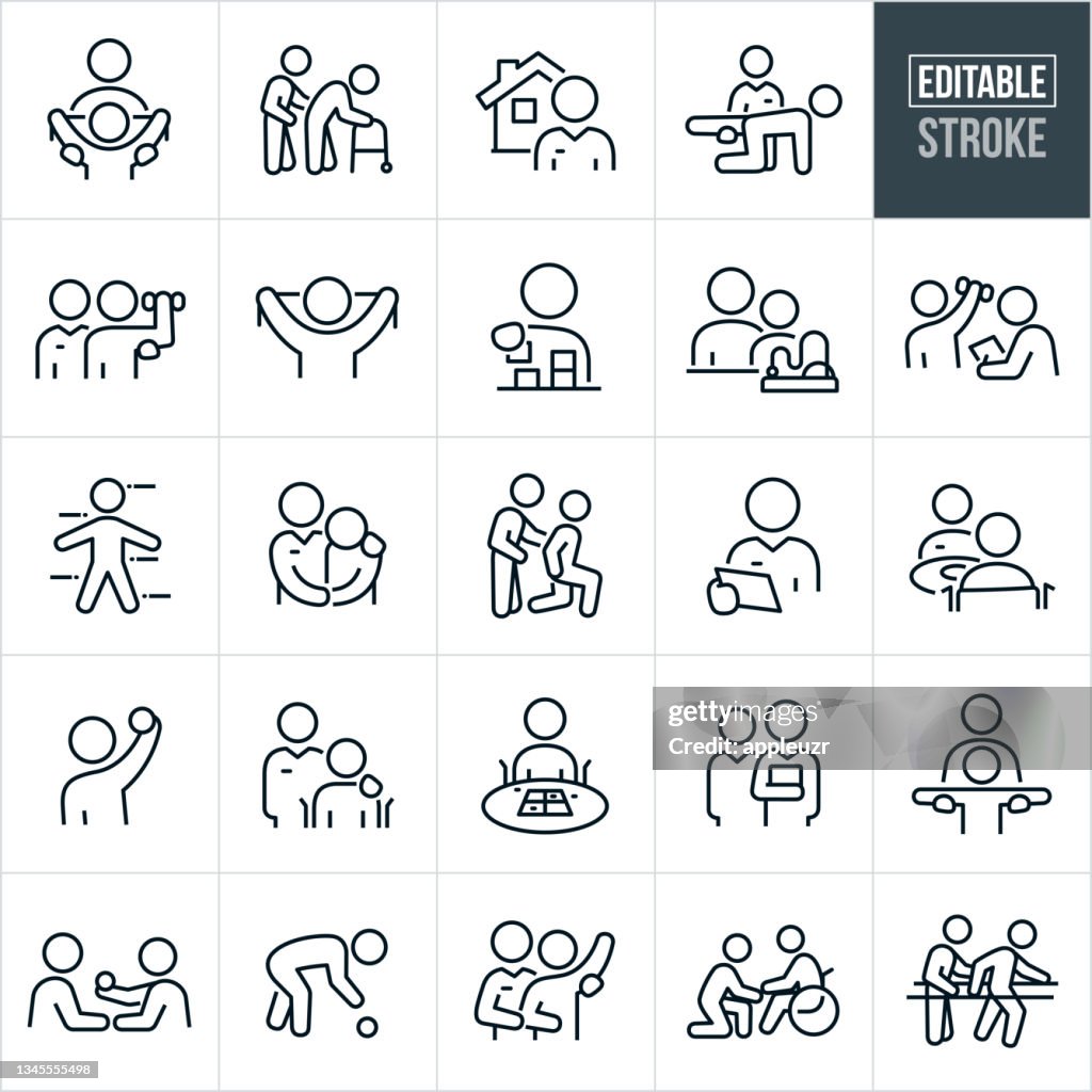 Ergotherapie Thin Line Icons - Editierbarer Schlaganfall