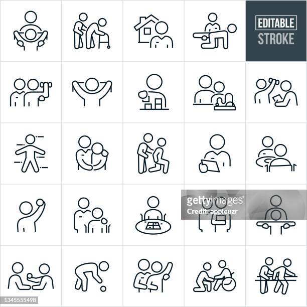 occupational therapy thin line icons - editable stroke - disability icon stock illustrations