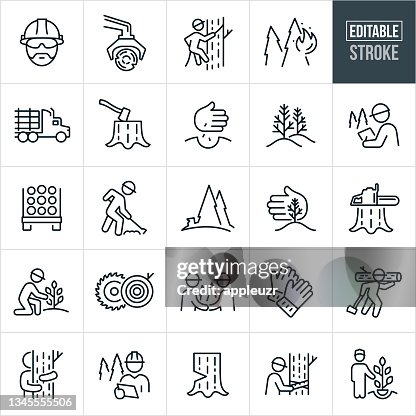 Forestry Thin Line Icons - Editable Stroke Forestry Thin Line Icons - Editable Stroke