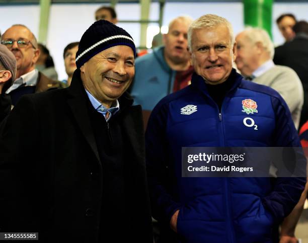 Eddie Jones, Head Coach of England and Bill Sweeney, CEO of the RFU pictured during the Gallagher Premiership Rugby match between Harlequins and...