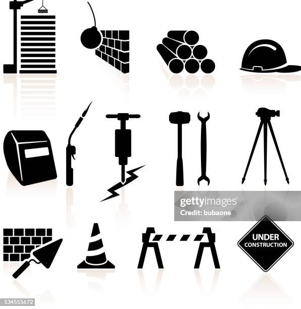 konstruktion schwarz und weiß lizenzfreie vektor icon-set - schweiß stock-grafiken, -clipart, -cartoons und -symbole