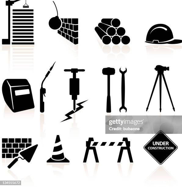 construction black and white royalty free vector icon set - white brick wall stock illustrations