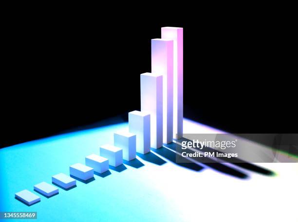3d bar graph with long shadows - wachstum stock-fotos und bilder