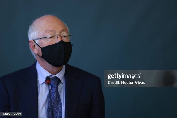 United States Ambassador in Mexico Ken Salazar looks on during a conference as part of the High Level Security Dialogue at SRE Building on October...