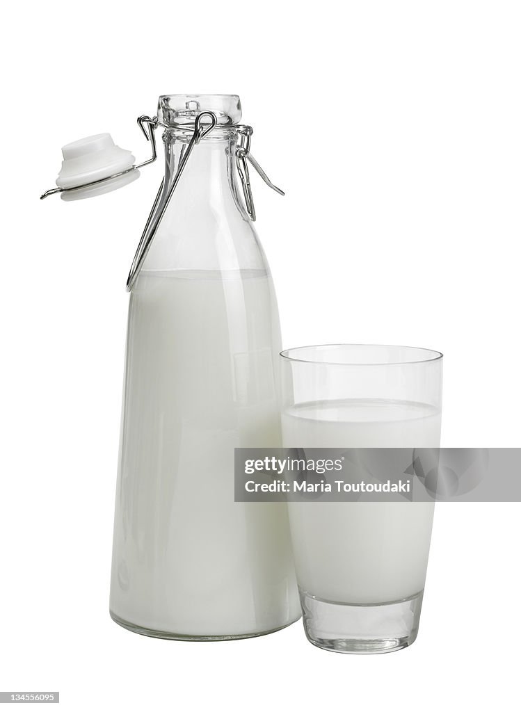 Glass and bottle with milk