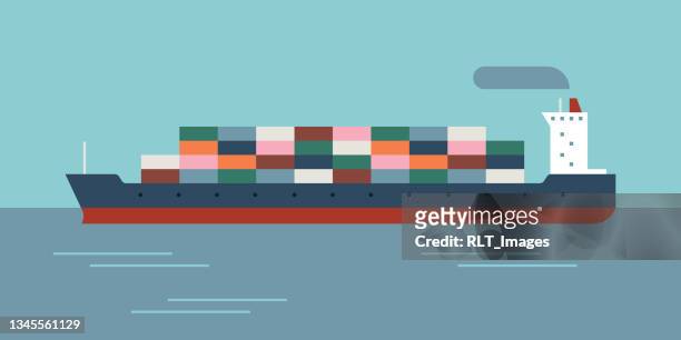 illustration of large fully loaded container ship at sea - nafta stock illustrations
