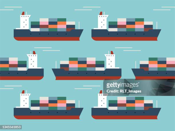 illustration von containerschiffen, die im stau stehen - traffic jam stock-grafiken, -clipart, -cartoons und -symbole