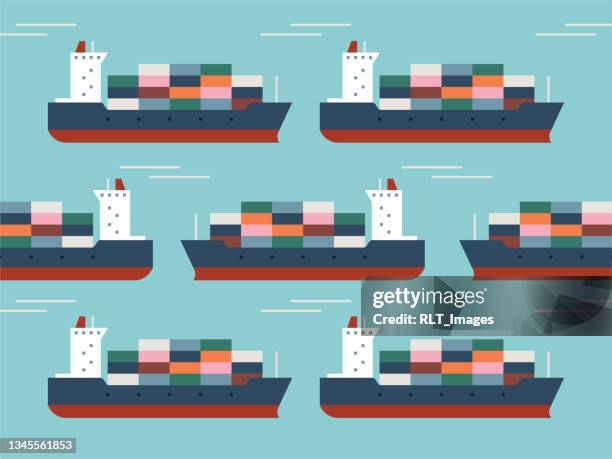 illustration of container ships stuck in traffic - harbour stock illustrations