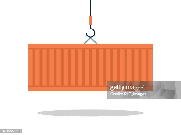 illustration of cargo container hoisted by cable winch - hoisted stock illustrations