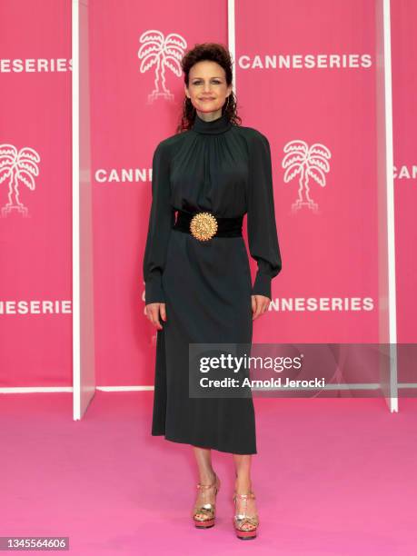 Carla Gugino attends the opening ceremony of the 4th Canneseries Festival on October 08, 2021 in Cannes, France.