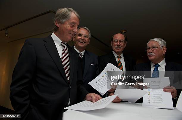 Rolf Hocke, Dr. Hans-Dieter Drewitz, Herbert Roesch, Walter Desch attend the DFB Executive Board Meeting at the Hotel Kempinski Gravenbruch on...