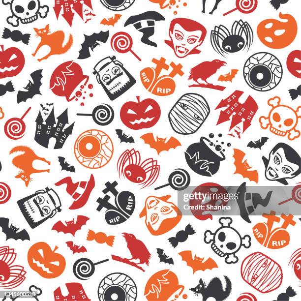 halloween icons seamless pattern - v4 - vampire stock illustrations