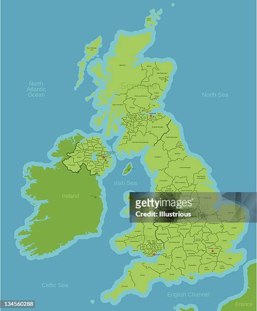 united kingdom map showing counties - uk stock illustrations