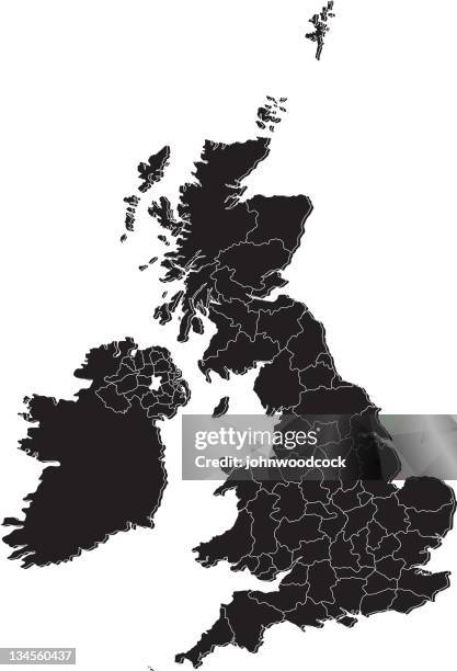 stockillustraties, clipart, cartoons en iconen met uk counties mono map - stadsdeel